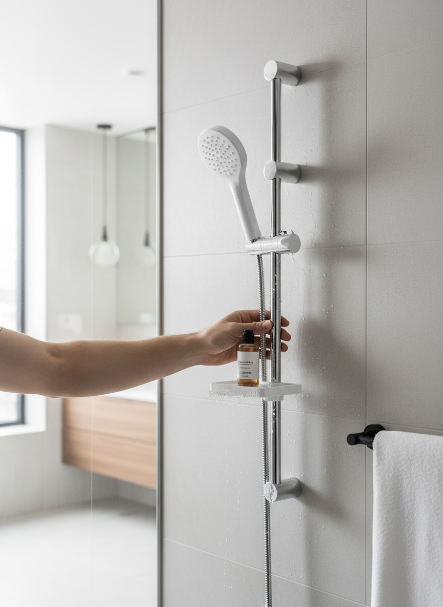 Beyaz Duş Başlığı Paslanmaz Çelik Sürgülü Beyaz Duş Seti