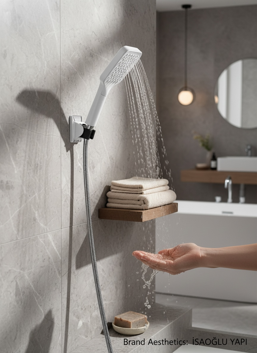 Beyaz Duş Başlığı Seti Yoğun Akış Tazziklemeli Beyaz Banyo Duş Seti Kare Tasarım