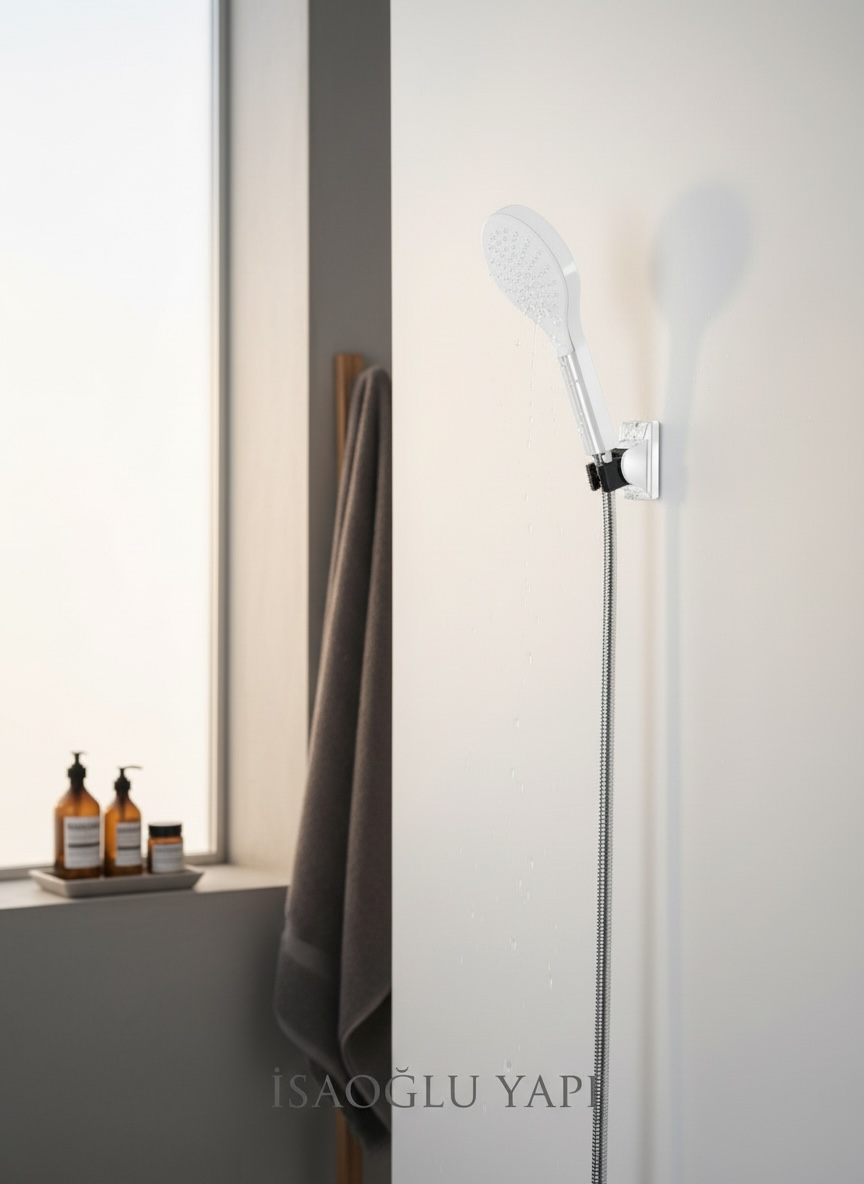 Beyaz Oval Duş Seti Tazziklemeli Yoğun Akışlı Beyaz Duş Başlığı Sistemi