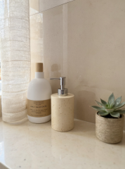 Traverten Sabunluk El Yapımı Doğal Taş Sıvı Sabunluk Krom Renk Birinci Kalite Mermer