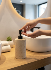 Siyah Traverten Sabunluk El Yapımı Özel Tasarım Doğal Taş Traverten Sıvı Sabunluk Birinci Kalite