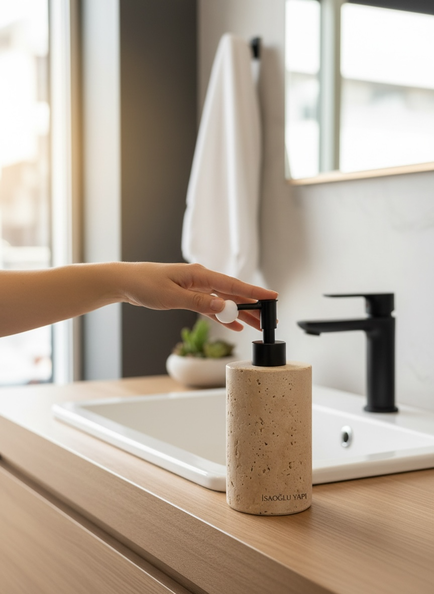Siyah Traverten Sabunluk El Yapımı Özel Tasarım Doğal Taş Traverten Sıvı Sabunluk Birinci Kalite