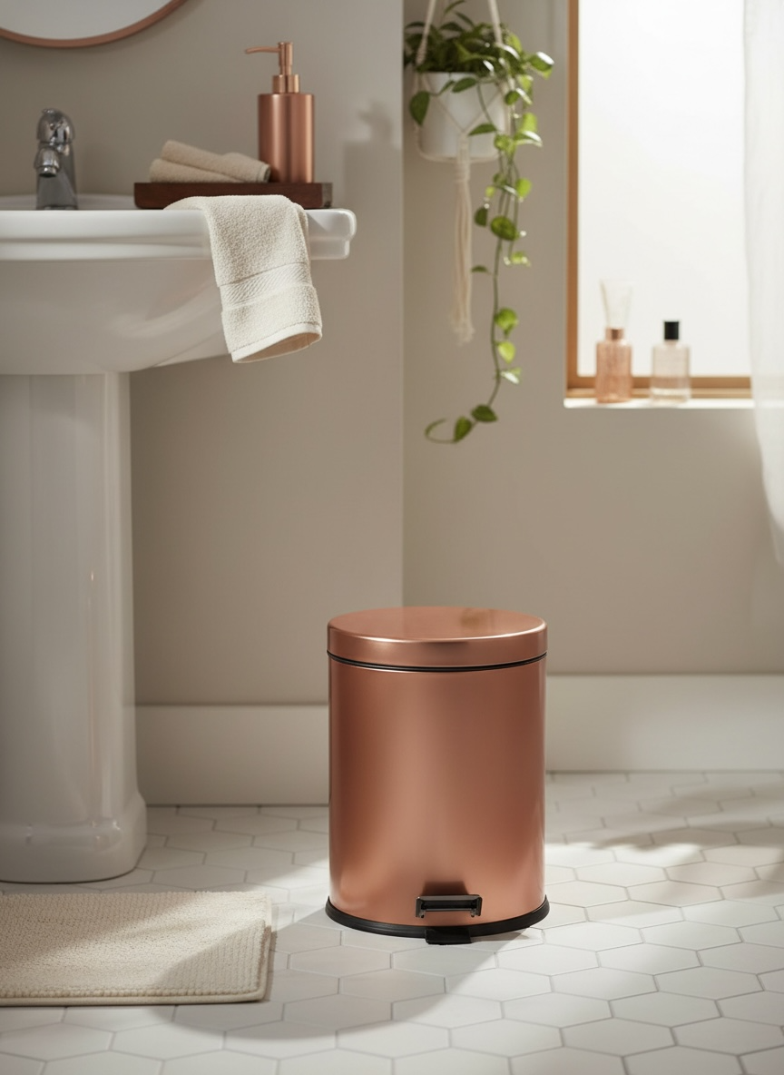 Mat Bakır Banyo Çöp Kovası Pedallı Mat Bronz Kova 5 Litre Su Lekesi Tutmaz Özel Renk Çöp Kovası