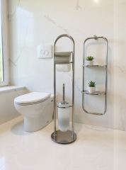 Klozet Fırçalık ve Tuvalet Kağıtlık Retro Tasarım Ayaklı Banyo Seti Kolay Temizlik Krom Renk Pirinç