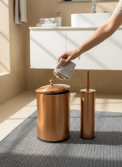 Mat Bakır Tuvalet Fırçası ve Retro Kova Seti Paslanmaz Çelik Vintage Banyo Kova Fırça Seti Mat Bronz