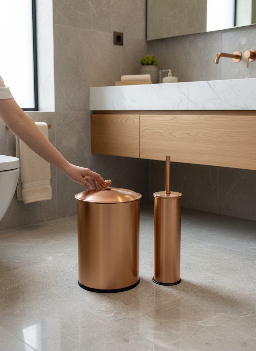 Mat Bakır Tuvalet Fırçası ve Retro Kova Seti Paslanmaz Çelik Vintage Banyo Kova Fırça Seti Mat Bronz