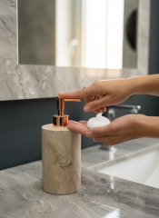 Bronz Traverten Sıvı Sabunluk Doğal Taş El Yapımı Bakır Banyo Sıvı Sabunluk Birinci Kalite Mermer