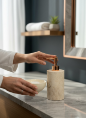 Bronz Traverten Sıvı Sabunluk Doğal Taş El Yapımı Bakır Banyo Sıvı Sabunluk Birinci Kalite Mermer