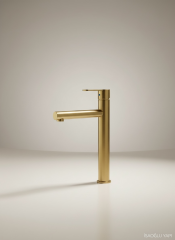 Mat Gold Çanak Lavabo Armatürü Yüksek Model Slim Tasarım Mat Altın Çanak Uyumlu Batarya