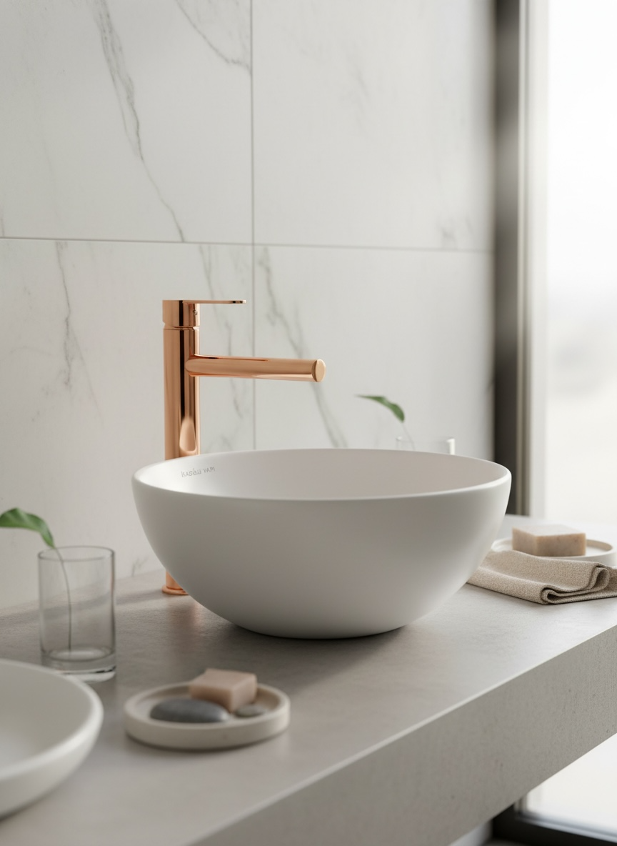 Bakır Çanak Lavabo Armatürü Bronz Yüksek Tip Slim Tasarım Banyo Çanak Lavabo Bataryası Bronz Renk