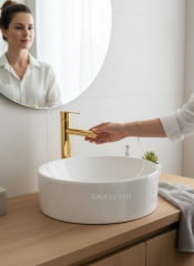 Gold Çanak Lavabo Armatürü Slim Tasarım Yüksek Model Gold Çanak Lavabo Bataryası