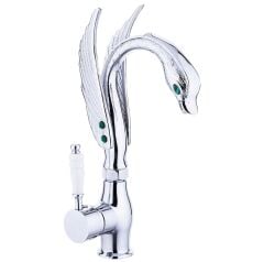 Özel Tasarım Silver Parlak Gümüş Kuğu Lavabo Bataryası