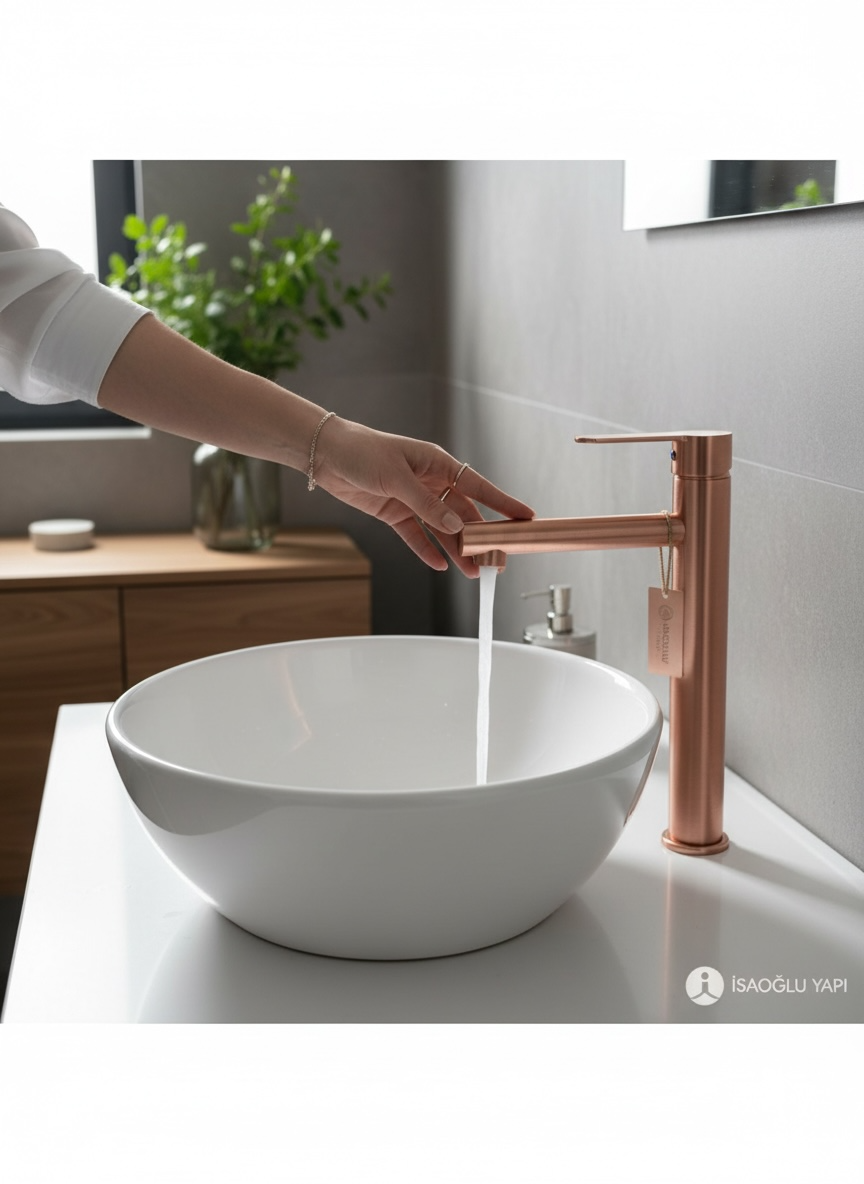 Mat Bakır Bronz Çanak Lavabo Armatürü Slim Tasarım Mat Bakır Özel Renk Çanak Lavabo Bataryası