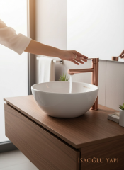 Mat Bakır Bronz Çanak Lavabo Armatürü Slim Tasarım Mat Bakır Özel Renk Çanak Lavabo Bataryası