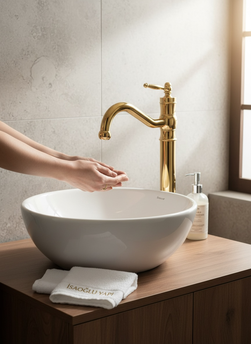 Gold Retro Banyo Çanak Lavabo Bataryası Yüksek Model Çanak Lavabolara Uygun Armatür