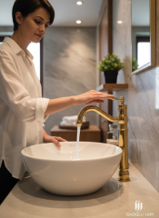 Gold Retro Banyo Çanak Lavabo Bataryası Yüksek Model Çanak Lavabolara Uygun Armatür