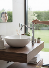 Çanak Lavabo Bataryası Retro Yüksek Model Çanak Lavabo Uyumlu Armatür Gümüş Renk