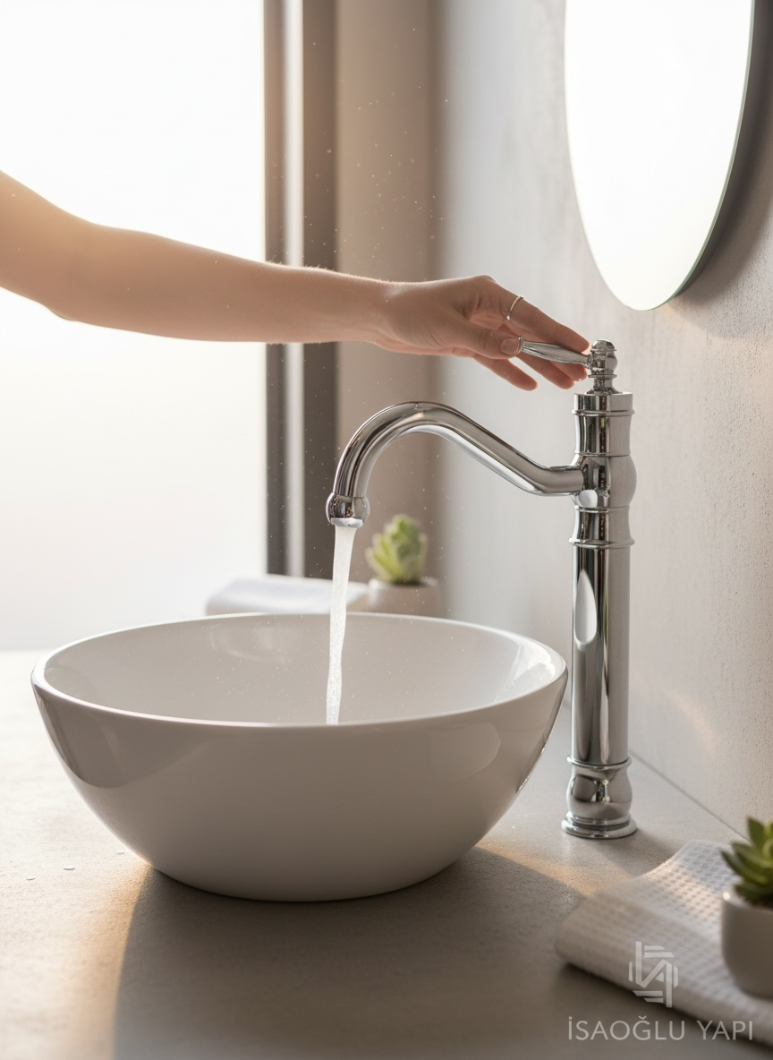 Çanak Lavabo Bataryası Retro Yüksek Model Çanak Lavabo Uyumlu Armatür Gümüş Renk