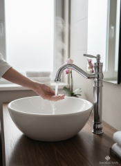 Çanak Lavabo Bataryası Retro Yüksek Model Çanak Lavabo Uyumlu Armatür Gümüş Renk