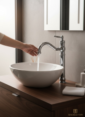 Çanak Lavabo Bataryası Retro Yüksek Model Çanak Lavabo Uyumlu Armatür Gümüş Renk