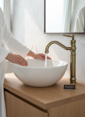 Antik Gold Çanak Lavabo Bataryası Retro Eskitme Gold Yüksek Model Çanak Lavabo Armatür