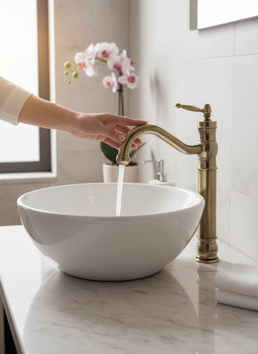 Antik Gold Çanak Lavabo Bataryası Retro Eskitme Gold Yüksek Model Çanak Lavabo Armatür