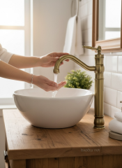 Antik Gold Çanak Lavabo Bataryası Retro Eskitme Gold Yüksek Model Çanak Lavabo Armatür