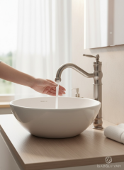 Mat Krom Retro Çanak Lavabo Bataryası Fırçalanmış Nikel Yüksek Model Çanak Armatür