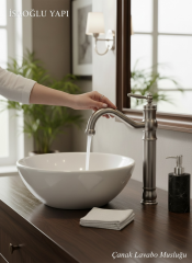 Mat Krom Retro Çanak Lavabo Bataryası Fırçalanmış Nikel Yüksek Model Çanak Armatür