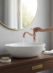 Bakır Çanak Lavabo Bataryası Retro Yüksek Model Çanak Lavabo Uyumlu Armatür