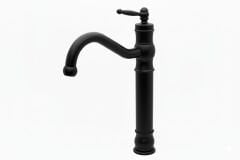 Mat Siyah Retro Çanak Lavabo Bataryası Yüksek Model Çanaklara Uyumlu Banyo Armatür