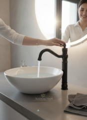 Mat Siyah Retro Çanak Lavabo Bataryası Yüksek Model Çanaklara Uyumlu Banyo Armatür