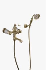 Mat Gold Duş Sistemi Mat Antik Gold Yağmurlama Banyo Duş Seti Pirinç Batarya Dahil Set Vintage