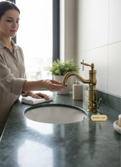 Antik Gold Retro Lavabo Bataryası Koyu Eskitme Gold Lavabo Armatür Paslanmaz Pirinç Materyal