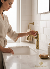 Antik Gold Retro Lavabo Bataryası Koyu Eskitme Gold Lavabo Armatür Paslanmaz Pirinç Materyal