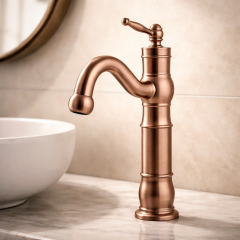 Mat Bakır Retro Lavabo Bataryası Mat Bronz Paslanmaz Çelik Materyal Banyo Lavabo Armatür