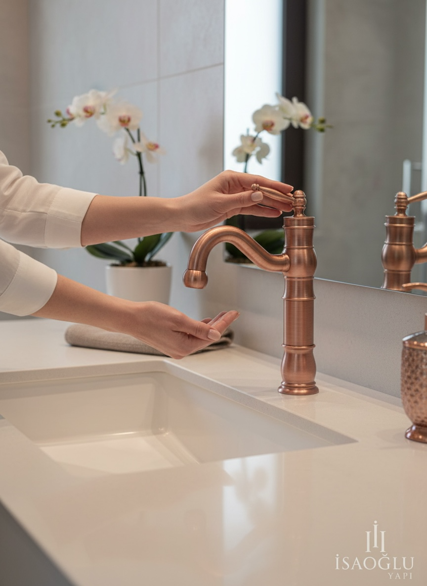 Mat Bakır Retro Lavabo Bataryası Mat Bronz Paslanmaz Çelik Materyal Banyo Lavabo Armatür