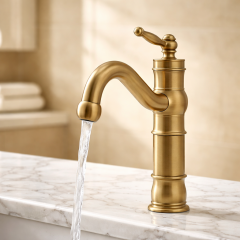 Mat Gold Retro Lavabo Bataryası Fırçalanmış Altın Paslanmaz Pirinç Materyal Lavabo Armatür