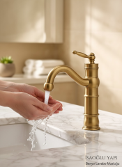 Mat Gold Retro Lavabo Bataryası Fırçalanmış Altın Paslanmaz Pirinç Materyal Lavabo Armatür