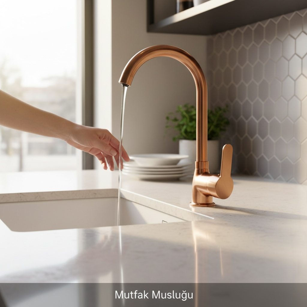 Mat Bakır Mutfak Bataryası Fırçalanmış Bronz Evye Armatür Pirinç Materyal
