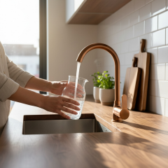 Mat Bakır Mutfak Bataryası Fırçalanmış Bronz Evye Armatür Pirinç Materyal