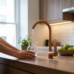 Mat Bakır Mutfak Bataryası Fırçalanmış Bronz Evye Armatür Pirinç Materyal