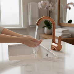 Mat Bakır Lavabo Bataryası Fırçalanmış Bronz Yüksek Model Banyo Lavabo Armatür Bakır Renk