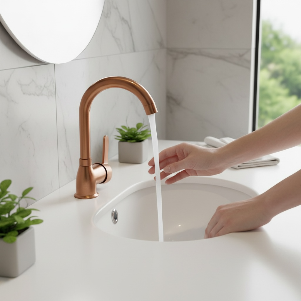 Mat Bakır Lavabo Bataryası Fırçalanmış Bronz Yüksek Model Banyo Lavabo Armatür Bakır Renk