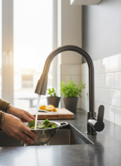 Antrasit Gri Mutfak Bataryası Spiralli Uzayan Sistem Tazzikleme Özellikli Antrasit Mutfak Armatürü