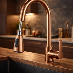 Mat Bakır Mutfak Bataryası Spiralli Uzayan Sistem Mutfak Armatürü Tazzikleme Özellikli Mat Bronz