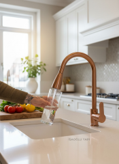 Mat Bakır Mutfak Bataryası Spiralli Uzayan Sistem Mutfak Armatürü Tazzikleme Özellikli Mat Bronz