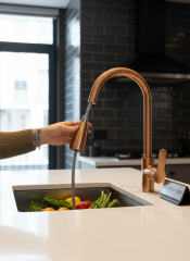 Mat Bakır Mutfak Bataryası Spiralli Uzayan Sistem Mutfak Armatürü Tazzikleme Özellikli Mat Bronz