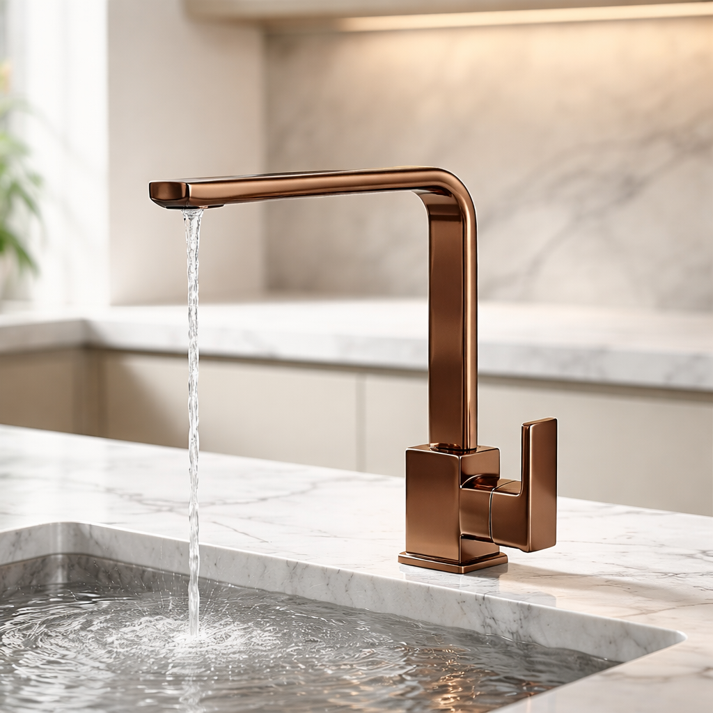 Eskitme Bakır Mutfak Bataryası Antik Bronz Kare Mutfak Armatür Pirinç Materyal Paslanmaz