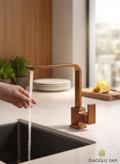 Eskitme Bakır Mutfak Bataryası Antik Bronz Kare Mutfak Armatür Pirinç Materyal Paslanmaz